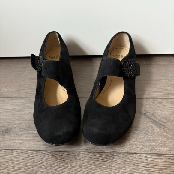 ARA Black Suede 1.5" Heel Mary Janes with Velcro Closure - Picture 10 of 10